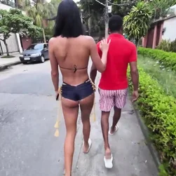 Brazilian Brunette Babe walks almost naked on the street then get fucked by BBC in ass
