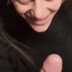 Bathroom Slut Sucks Cock and Swallows Every Drop