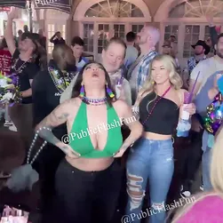 This party girl shamelessly flashes her gorgeous big tits in public