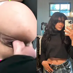 Ebony Cutie With Bangs Taking a Big White Cock Deep