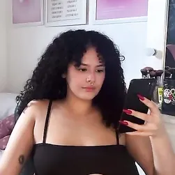 Curly-Haired Brunette Stream Host Seduces with Live Tease