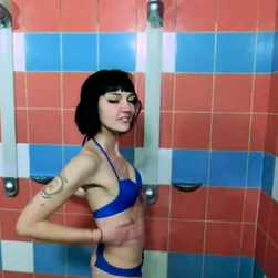 Ass Fucked Hard in Public Pool Locker Room by Skinny Goth Teen Babe