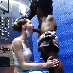 White Babe Sucks Huge Black Cock Hard In Elevator